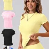 Women's Short Sleeve Workout Tops - High-Elasticity Slim-Fit Yoga Tee, Breathable Quick-Dry Fitness Shirt for Gym, Running Training & Casual Daily Wear All-Season T-Shirt, Spring Summer Fall Winter, Solid Color, Color Block Contrast Design