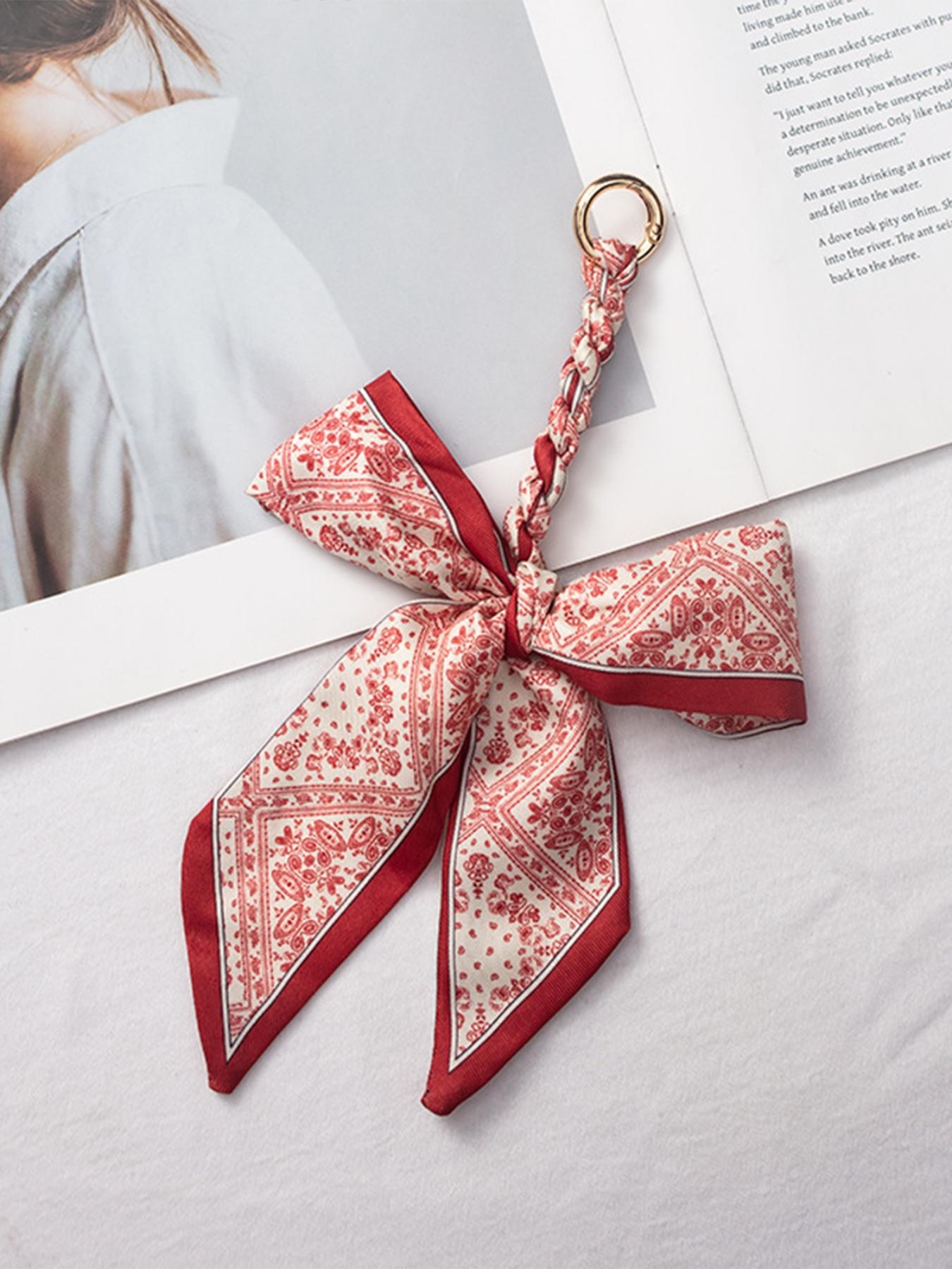 Elegant Braided Silk Scarf Bow Bag Charm, Luxury Handbag Pendant Accessory, Cute Aesthetic Bag Decor, Multi-use Keychain & Phone Charm, Perfect Birthday Christmas Mother's Day Gift for Women Girls, Trendy Bag Accessory for Tote Backpack Handbag