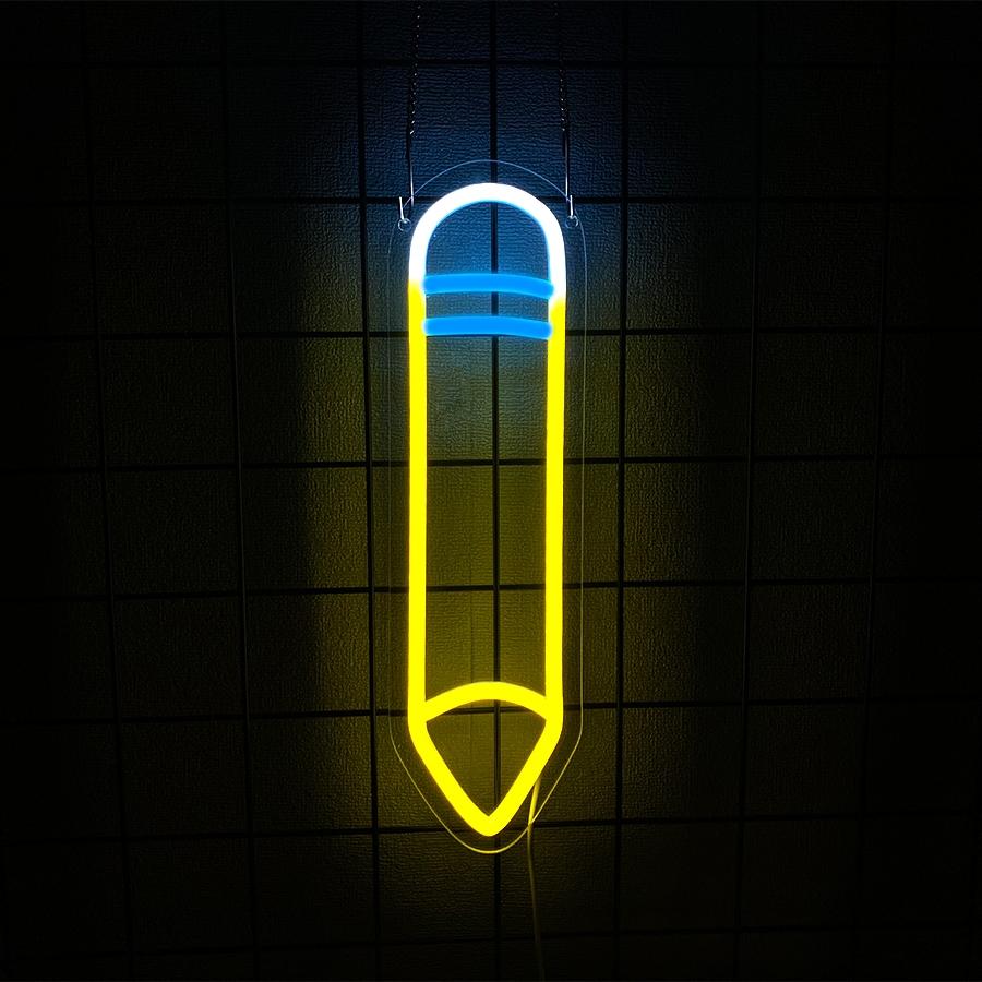 Pencil LED Neon Signs - Desk/Table Classroom Lamp with Stand for Bedroom, Study Room, Game Room - USB Powered Pencil Neon Lights - Back to School Classroom Lights for Teachers