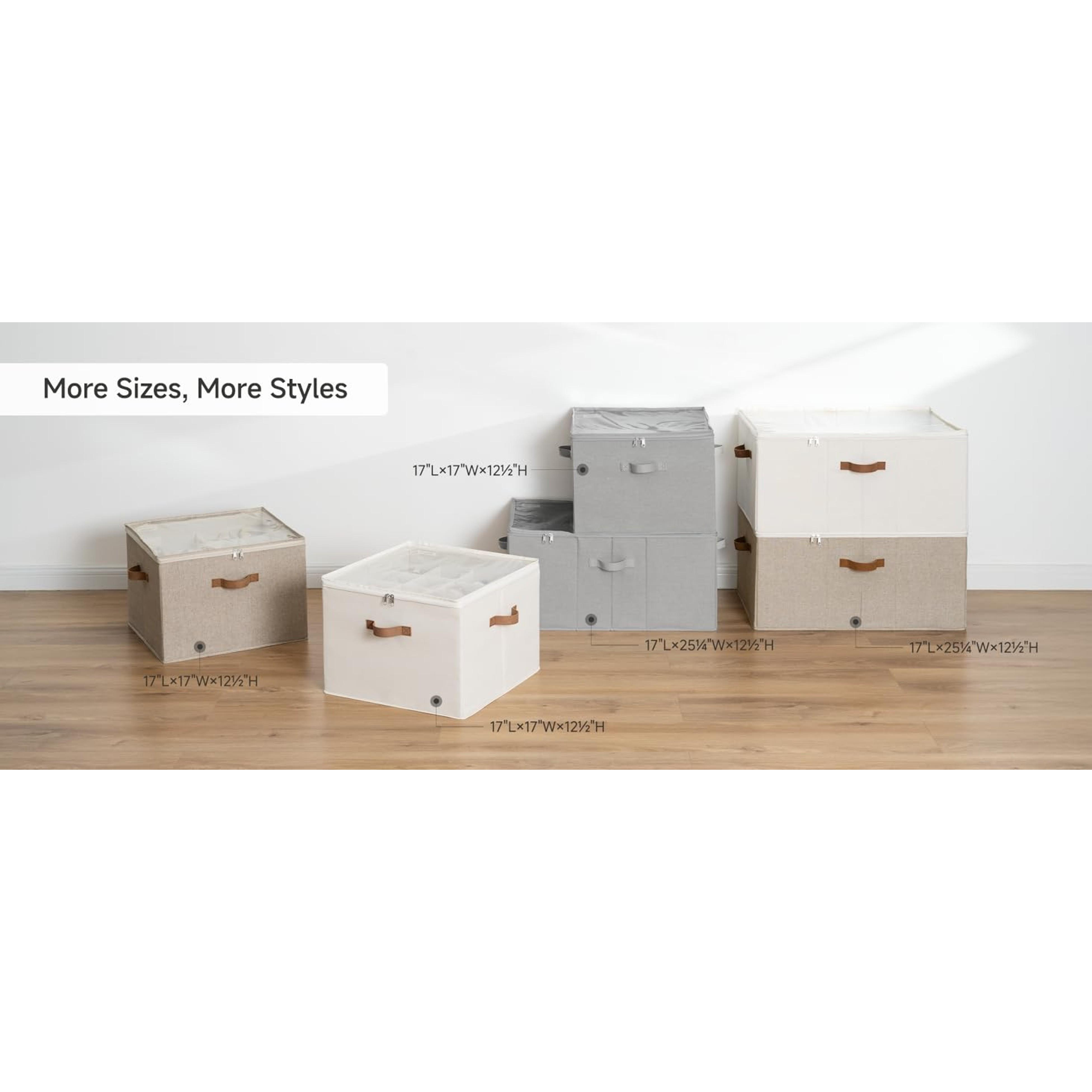 2 Pack Shoe Organizer for Closet, Foldable Shoe Storage Box with Adjustable Dividers, Fabric Shoes Container, Stackable Storage Bins for Boots, Sneakers, Fits up to 16-32 Pairs, Beige