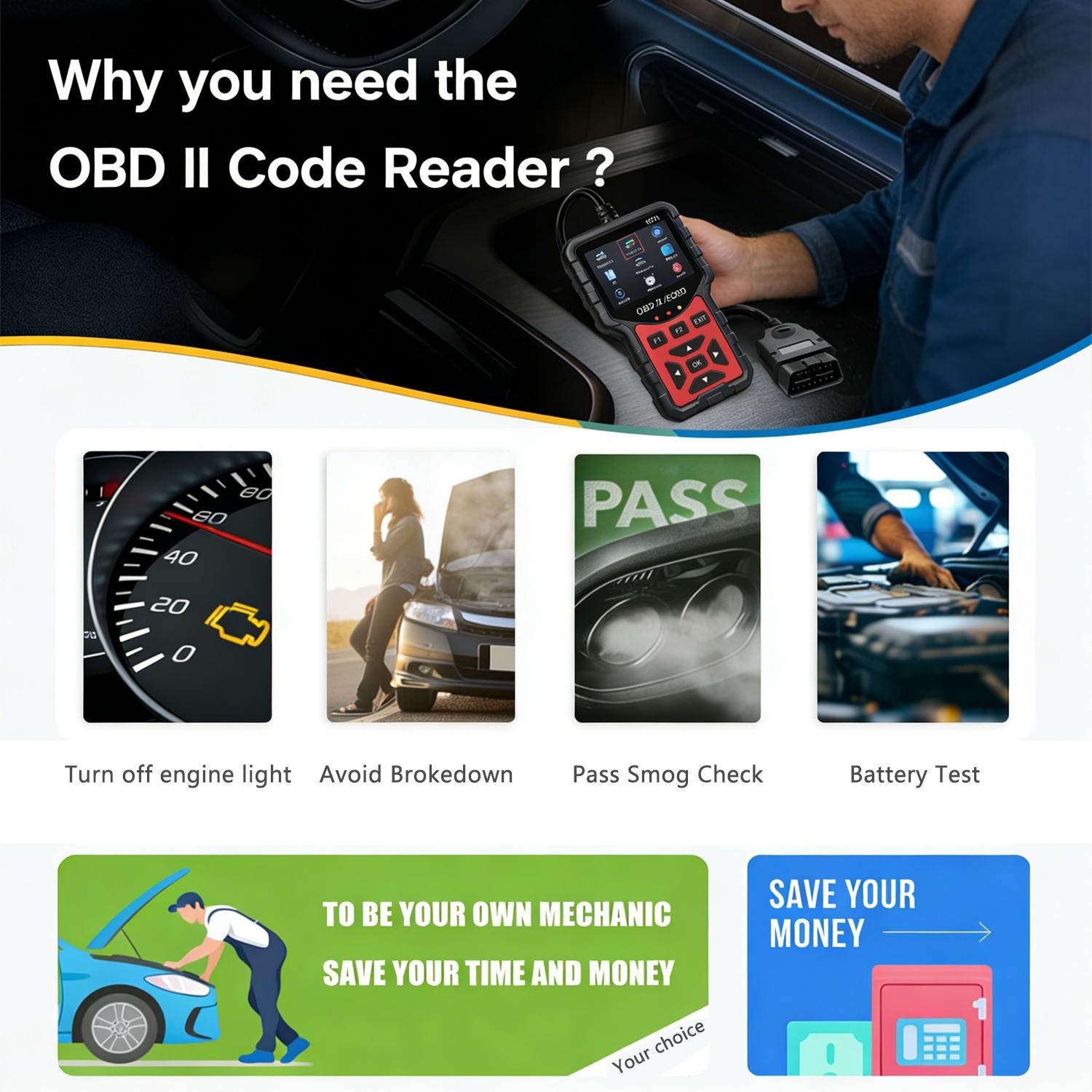 Professional Obd2 Scanner, Enhanced Engine Fault Code Reader and Reset Tool, Advanced Obdii/eobd Car Diagnostic Scan for Mode 6/mode 8 Vehicles