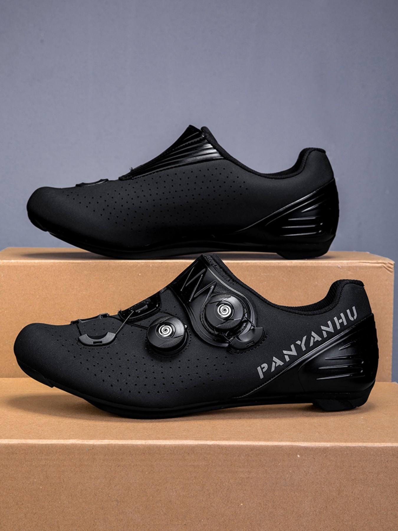 Unisex Cycling Shoes, Indoor Road Bike Shoes, Sporty PU Leather, Wide Fit, Colorblock Design, All Seasons, Professional Style