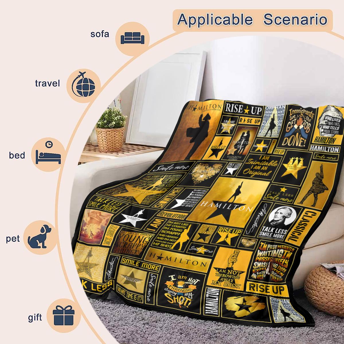 Hamilton Musical Theme Flannel, Soft Skin-Friendly, Warm, Retro Modern Style, Perfect for Daily Use, Art Lover Gift, Soft Cozy Blanket, Stylish Blanket