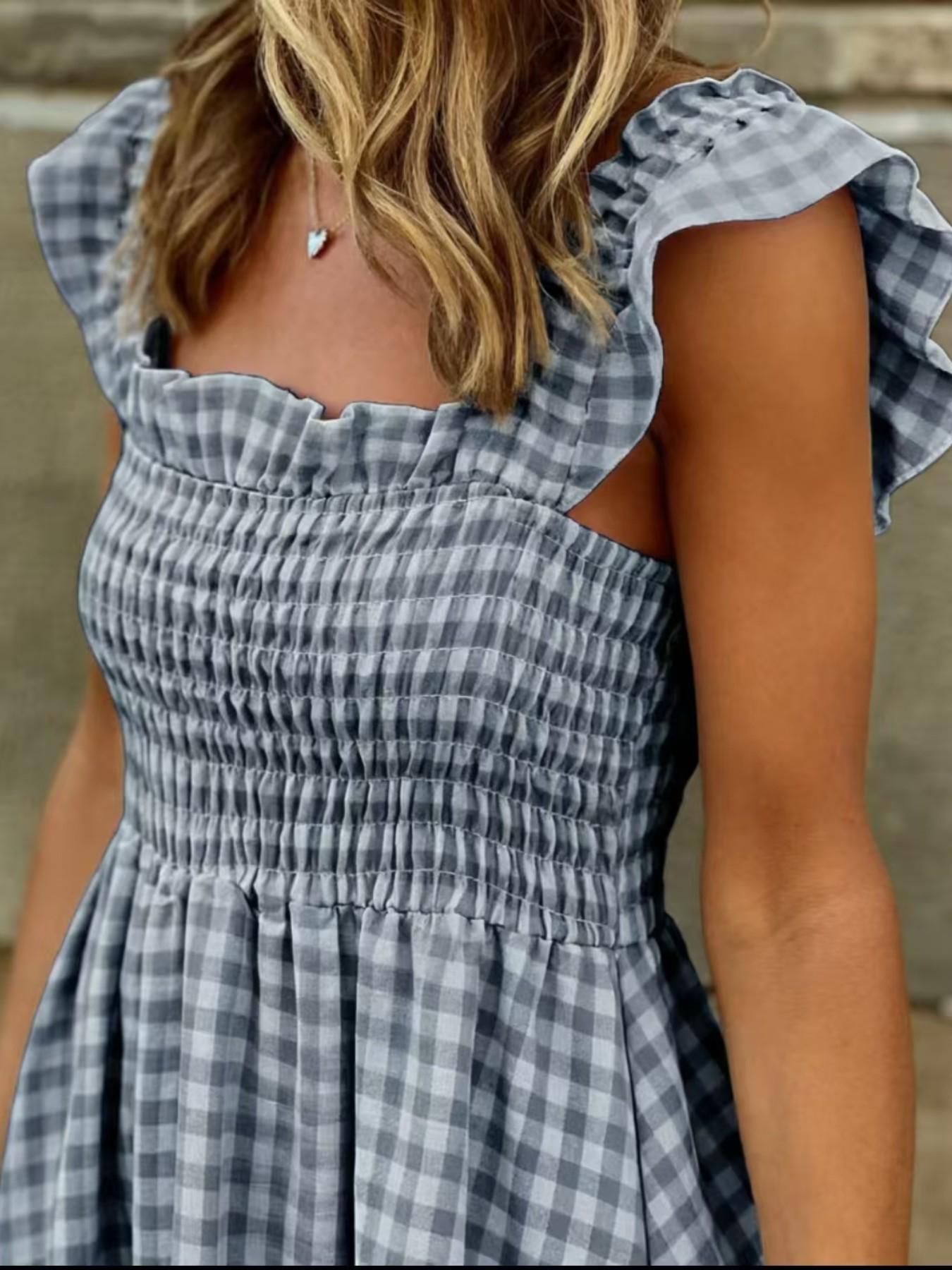 Summer Elegant Women's Patchwork Plaid Halter Tie Waist Maxi Dress, Stylish Summer, Perfect for Casual & Special Occasions