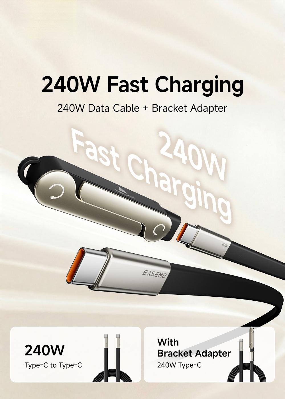 240W Fast Charging Cable Type C to C with Removable Foldable Bracket Stand, Bracket Adapter for Phone Tablet Supports Simultaneous Charging and Gaming Silicone Zinc Alloy Shell 150cm Long,Applicable to iPhone 15 - 17 Pro Max / Samsung, Cellphone