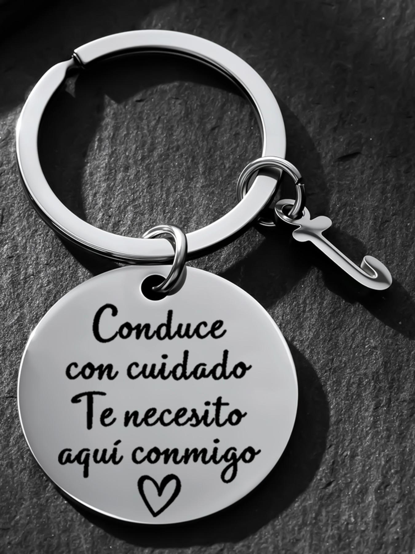 Drive Safe Keychain, Engraved Key Ring, Personalized Initial A, Stainless Steel, Romantic Gift for Boyfriend Husband, Birthday Anniversary Gift