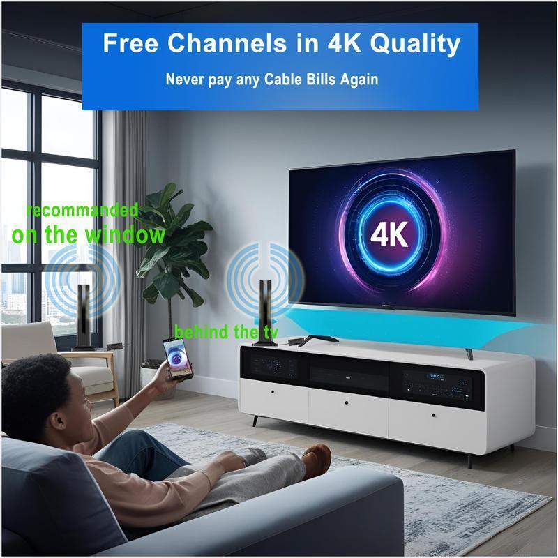 Digital HD TV Antenna Indoor 1080P 4K Remote Reception, No Cable Needed, Easy Setup USB Plug, Includes 3m Base, Perfect for Hdtv