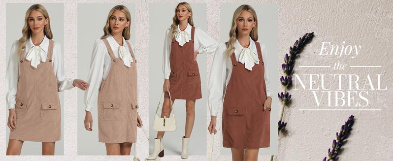 Luvamia Corduroy Overall Dress for Women Adjustable Straps Casual Fashion Overalls Pinafore Short Dresses with Pockets Comfort Womenswear Minimalist Strappy