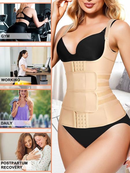 Women's Abdominal Control Shapewear, Double Layer Waist Trainer with 4 Steel Bones Support, Casual Spaghetti Strap Top for All Seasons
