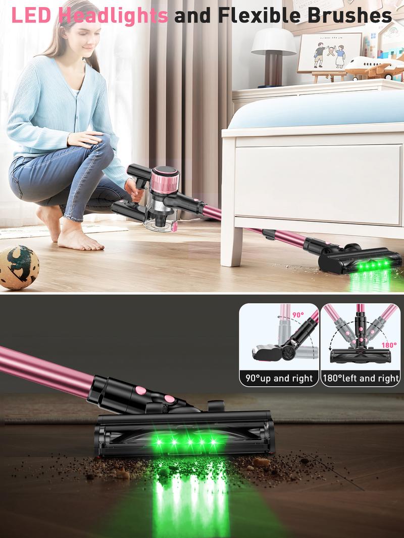 VICEASE Cordless Vacuum Cleaner, 450W 33Kpa, LED Display, Green LED, Anti-Tangle & 1.5L Dust Cup, Gift Box, 8-in-1 Vacuum for Hardwood Floor/Carpet/Pet Hair/Car VICEASE Cordless Vacuum Cleaner, 450W 33Kpa, LED Display, Green LED, Anti-Tangle & 1.5L Dust Cup, Gift Box, 8-in-1 Vacuum for Hardwood Floor/Carpet/Pet Hair/Car