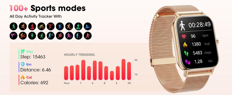 Smartwatch for Men and Women, Bluetooth Calling, 1.85” Display, Fitness Tracker, IP67 Water Resistant, Compatible with Android and iOS, Multifunctional Wristwatch