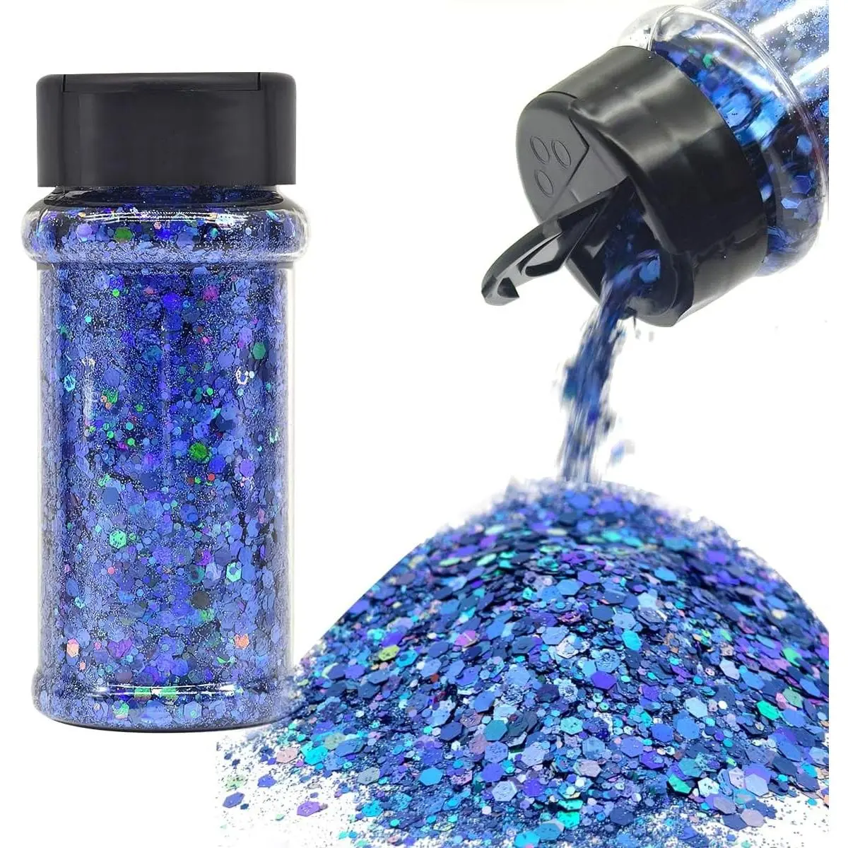 Royal Blue Holographic Craft Glitter 2oz Shaker Bright Colorful Chunky Mix Bulk Body Glitter 24 Colors Cosmetic Grade Glitter