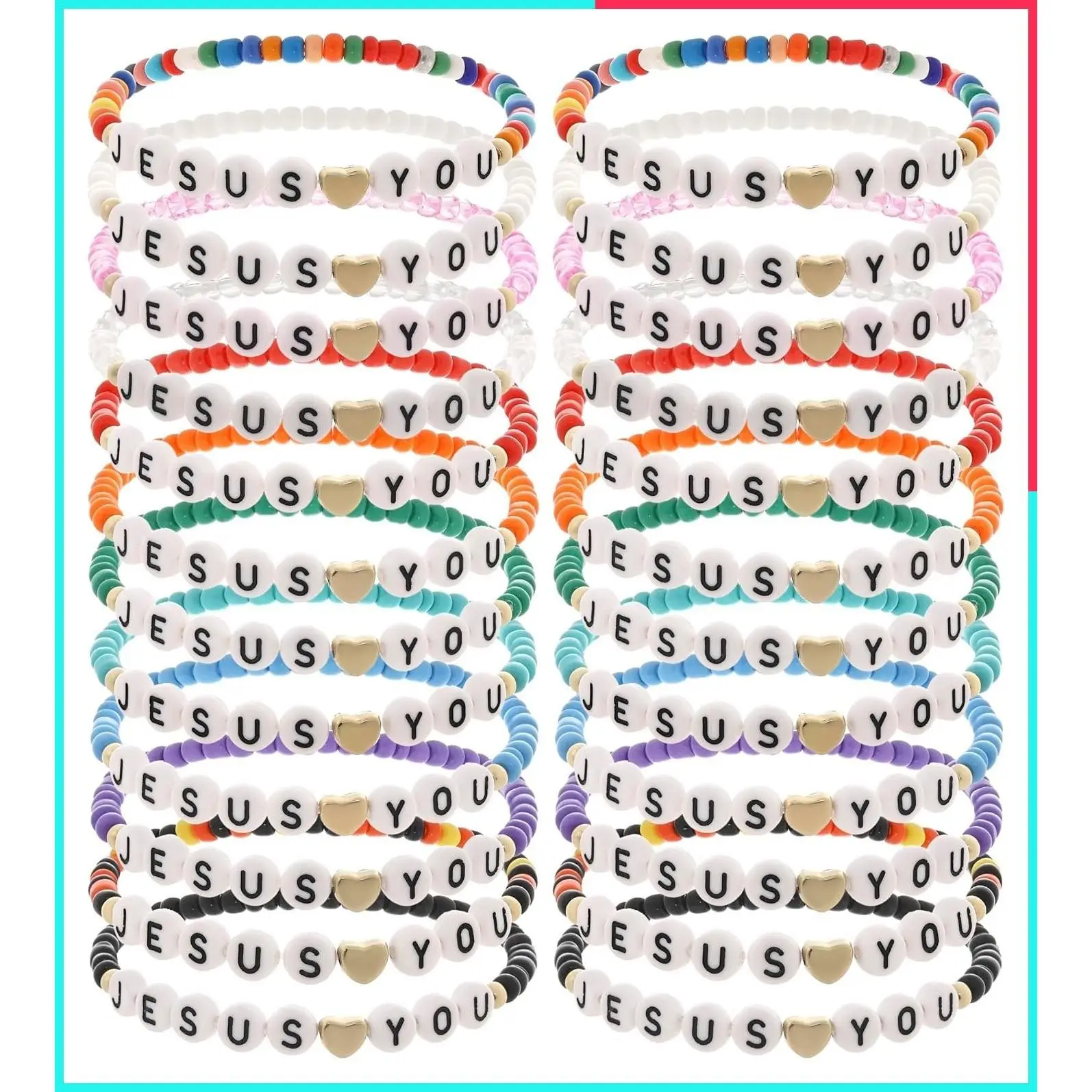 24 Pcs Bulk Handmade Clay Bead Jesus Loves You Bible Verse Bracelets Christian Friendship Jewelry Christmas Easter Gifts for Women Teens