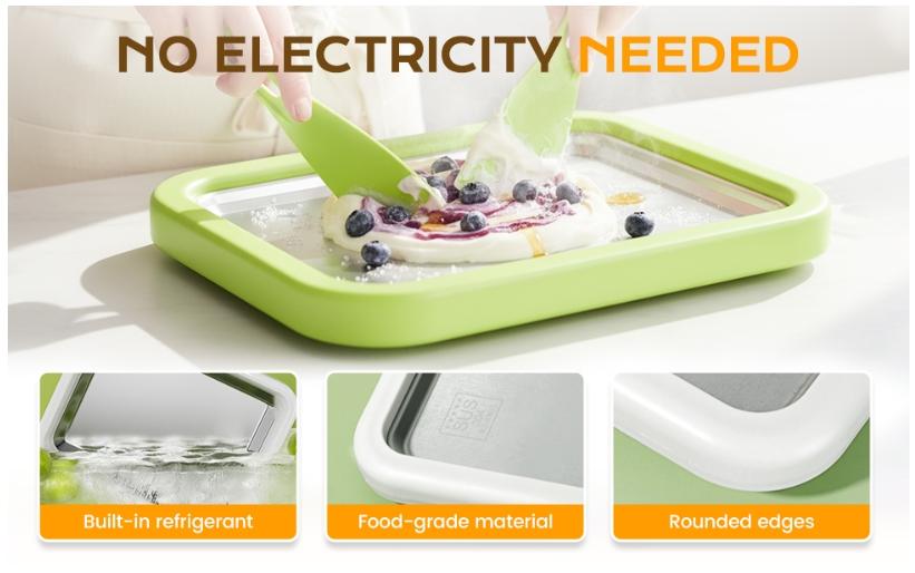 Instant Ice Cream Maker with 2 Scrapers, New Rolled Ice Cream Maker, Portable Stainless Steel Ice Cream Pan for Family Party, Easy Clean DIY Homemade Ice Cream Tray