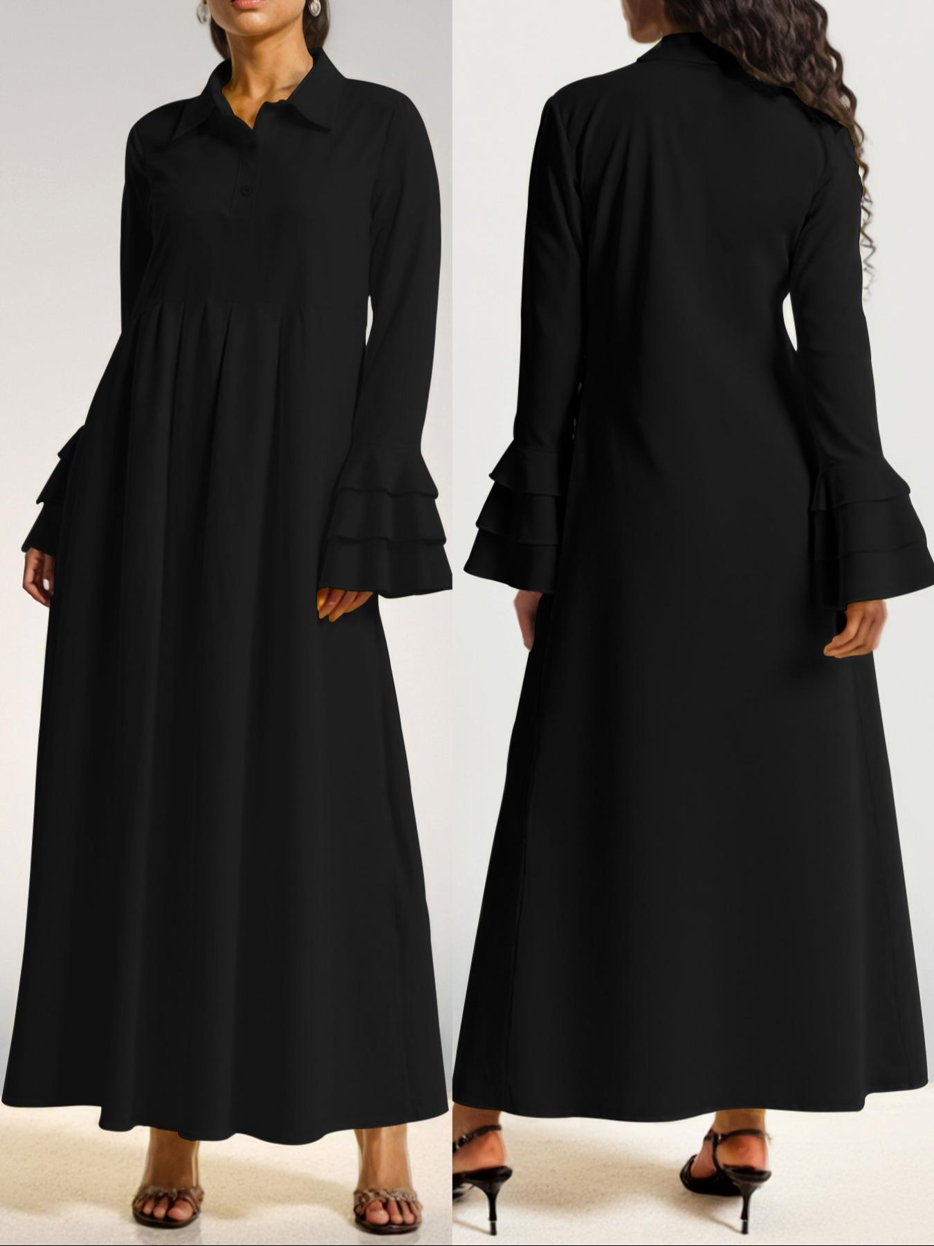 Elegant Women's Long Sleeve Lapel Dress, Plus Size Fashionable Maxi Dress, Stylish Ladies' Clothing for Special Occasions