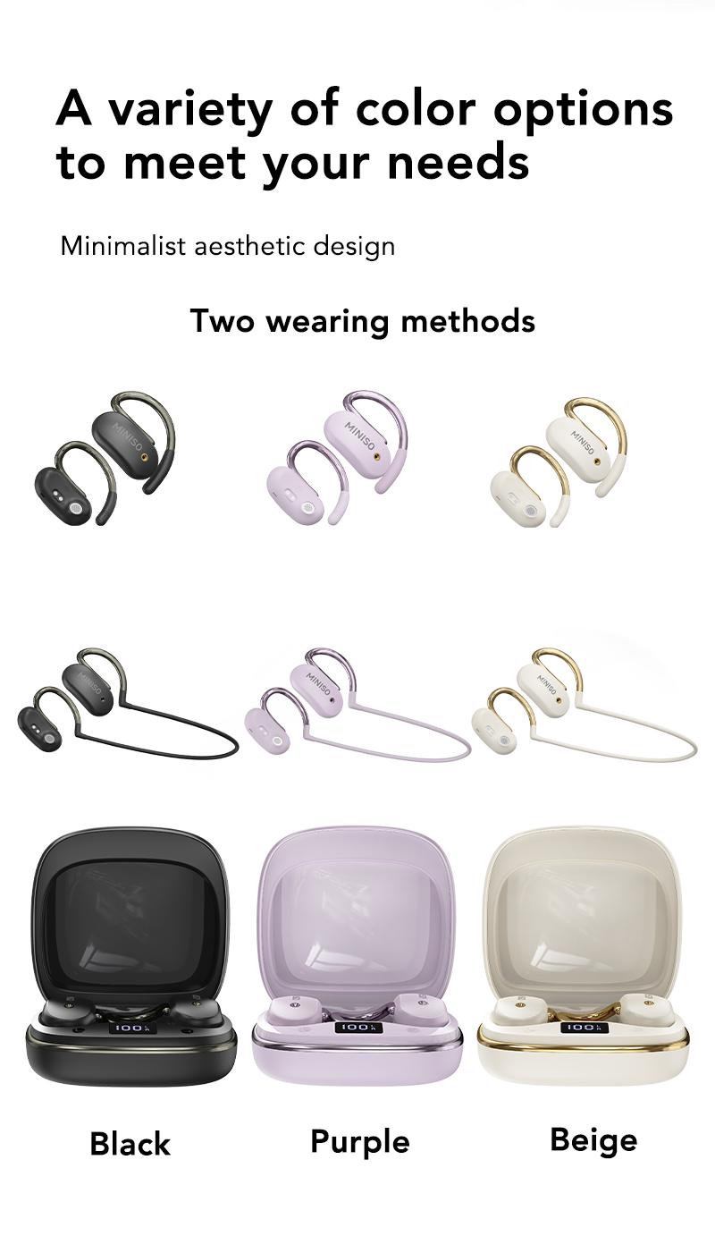 MINISO X68 Open Ear Bluetooth 5.4 Headphones, True Wireless Over Ear Headsets, 38Hrs Long Battery Playtime for Music Work Earphones Audio Electronic