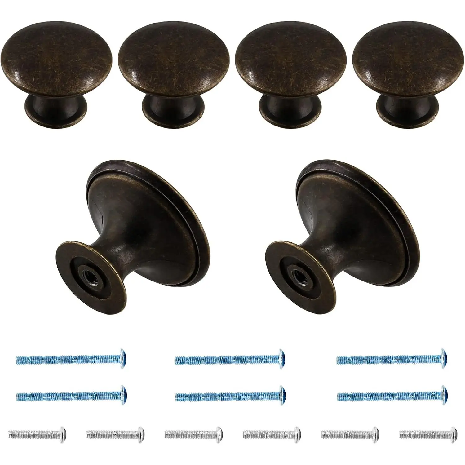 Black Cabinet Knobs 1.18" Diameter, 6 count | Metal Drawer Knobs, Round Dresser Handle, Kitchen Cabinet Hardware, Mounting Screws Included