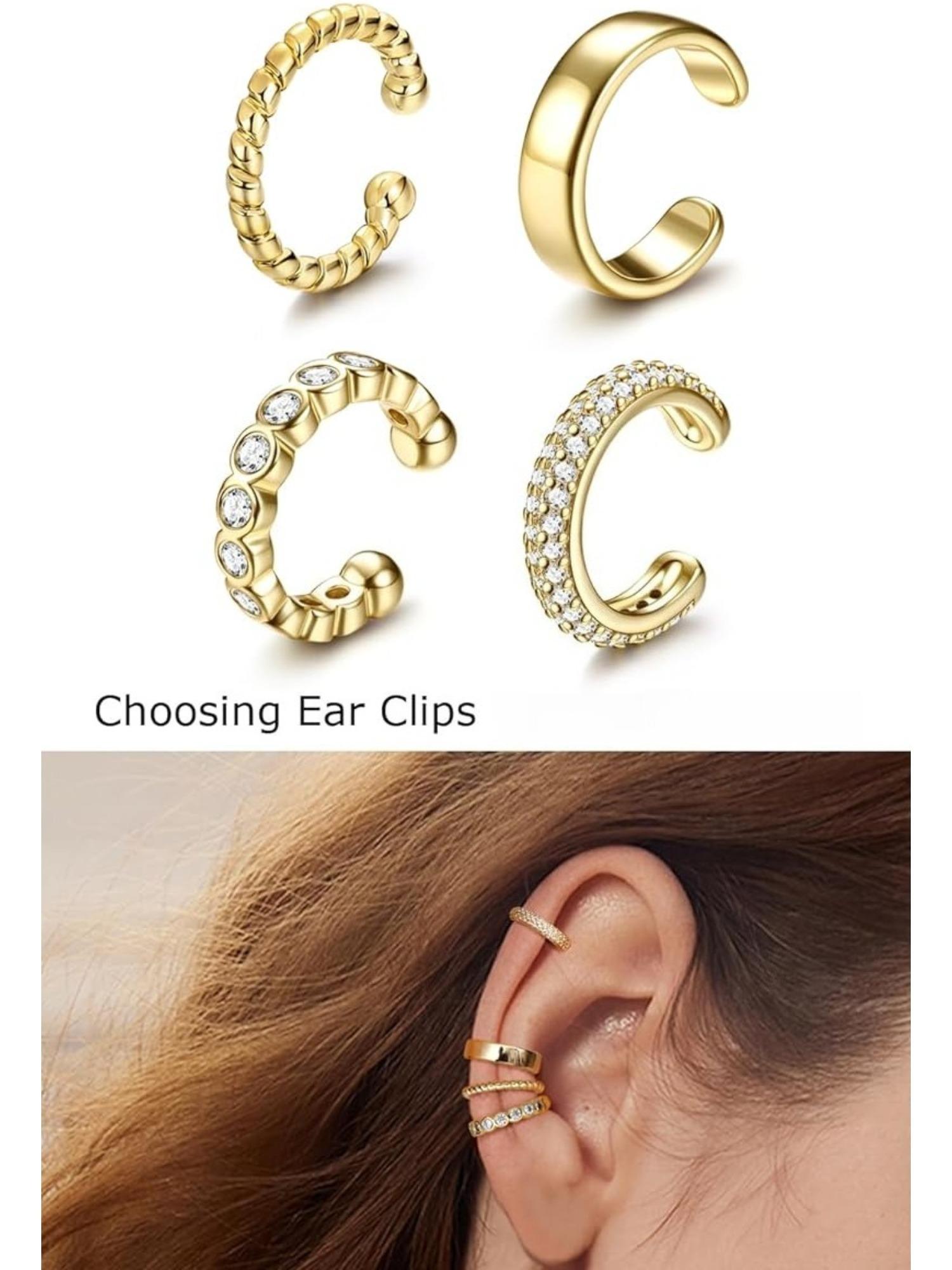 4 Pcs Minimalist Golden Silvery Non Pierced Ear Cuff Set for Women Men Adjustable Clip on Cartilage Earrings Lightweight Design Classic Simple Appearance Delicate Fake Ear Accessories for Daily Holiday Festival Party Exquisite Jewelry for Non Pierced Ears