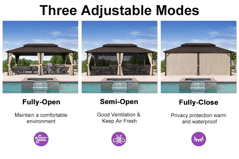 PURPLE LEAF Outdoor Hardtop Gazebo Bronze Metal Frame Galvanized Steel Double Roof with Lights-milky PURPLE LEAF Outdoor Hardtop Gazebo Bronze Metal Frame Galvanized Steel Double Roof with Lights-milky