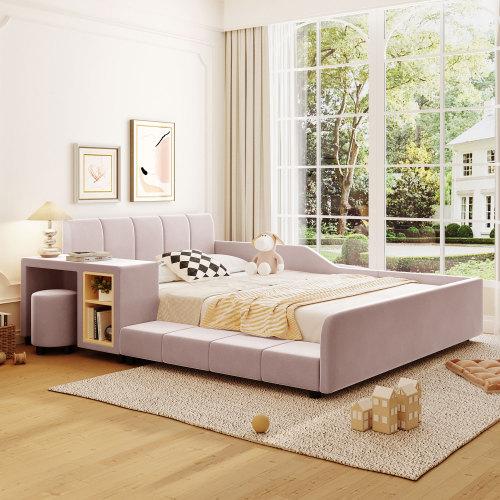 Bellemave Full/Queen Size Upholstered Platform Bed with Twin Trundle & 2 Storage Drawers Linen Fabric Wood Slat Light Beige Elegant Design for Mother & Child Bellemave Full/Queen Size Upholstered Platform Bed with Twin Trundle & 2 Storage Drawers Linen Fabric Wood Slat Light Beige Elegant Design for Mother & Child