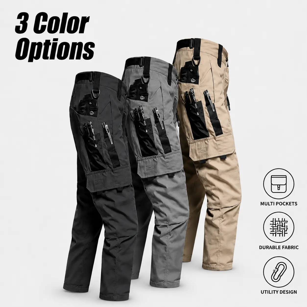 Men's Tactical Work Pants - Menswear with Polyester Mid Waist Seamless Plain Weave Fabric, Multi-Functional Reinforced Pockets for More Gear Space, Contrast Binding, Durable Beige, Athletic Fitted Cut for Outdoors Hiking Camping Casual Wear