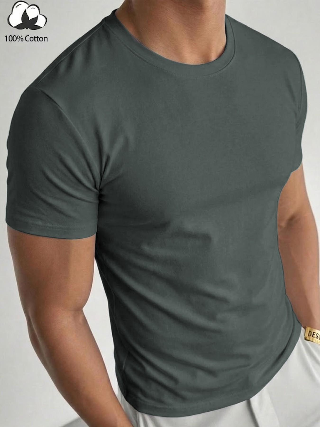 Men’s 100% Cotton Muscle Fit T-Shirt - Slimming Body-Hugging Crew Neck Tee, Breathable Soft Fabric, One Wear Multiple Ways for Gym, Streetwear & Office Casual, Clean Fit Everyday Basic, Athletic Shirt