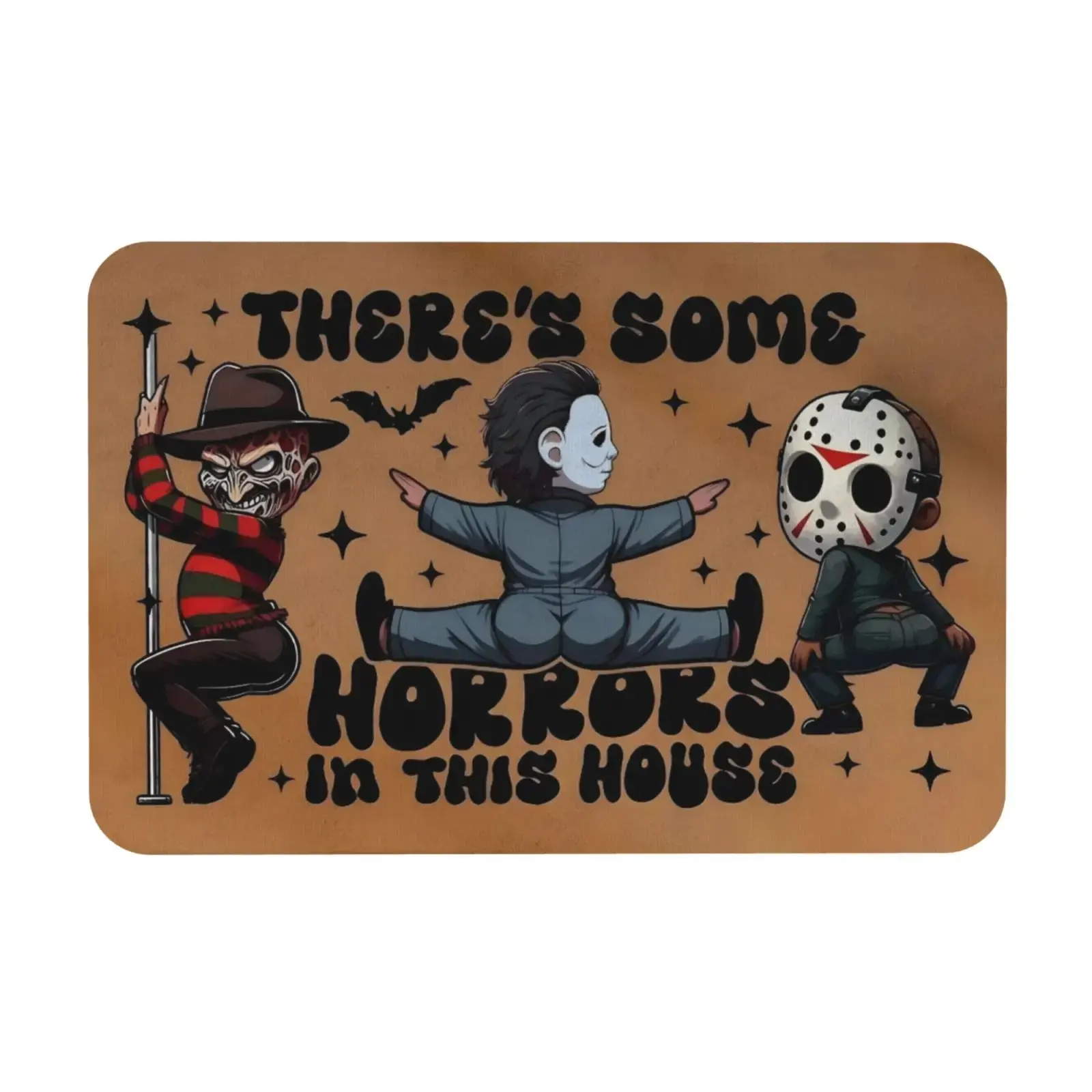 Funny Horror Characters Rubber This House Doormat, Xmas Halloween Christmas Welcome Mat, Spooky Season Front Door Kitchen Bathroom Rug homeessentials