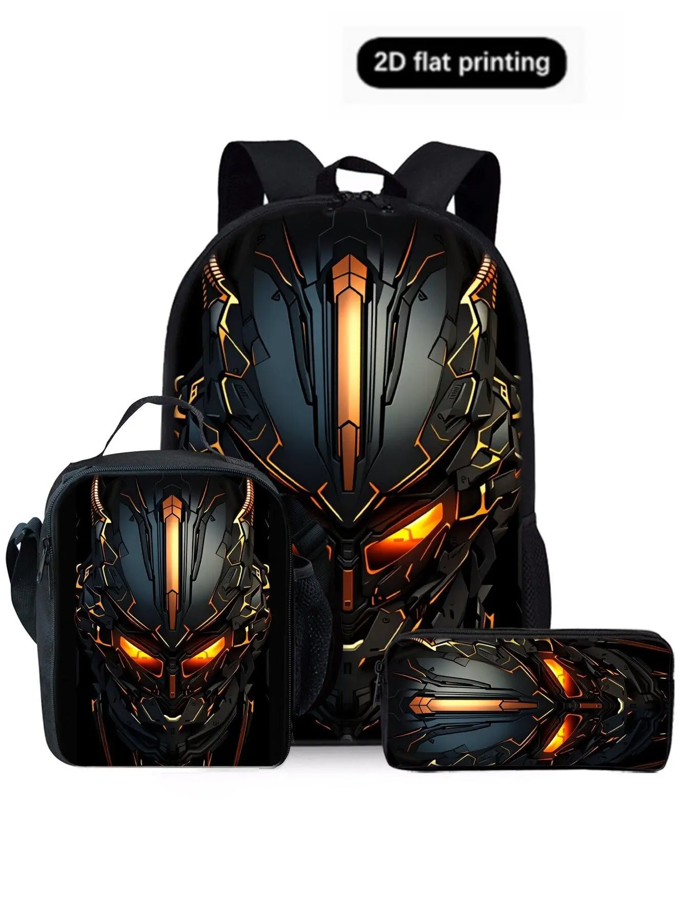 Robot 2D Print Backpack Set, Lunch Bag, Pencil Case, Shoulder Bag, Casual Geometric Design, All Seasons, Cartoon Pattern, back packs school, S260112097281