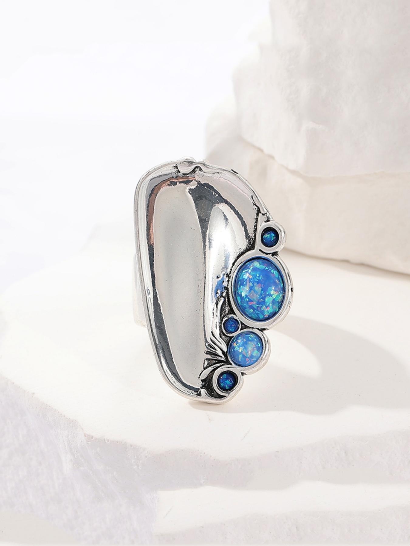 1pcs Creative Bohemian Retro Handmade Carved Geometric Copper Ring, Holiday Party Art Jewelry Accessories, The Perfect Holiday Gift