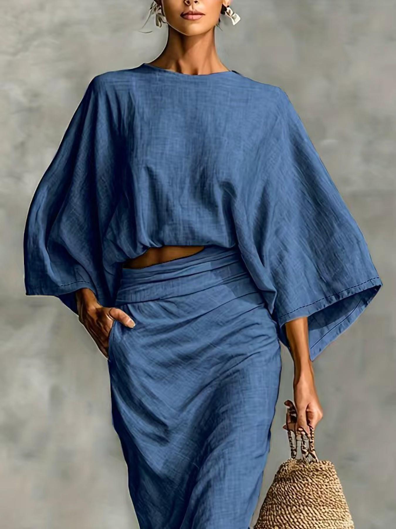 Women's Stylish Loose-Fitting Casual Two-Piece Set, Spring & Fall Comfortable Long Skirt with Waist Definition and Pocket one pocket Women's Stylish Loose-Fitting Casual Two-Piece Set, Spring & Fall Comfortable Long Skirt with Waist Definition and Pocket one pocket