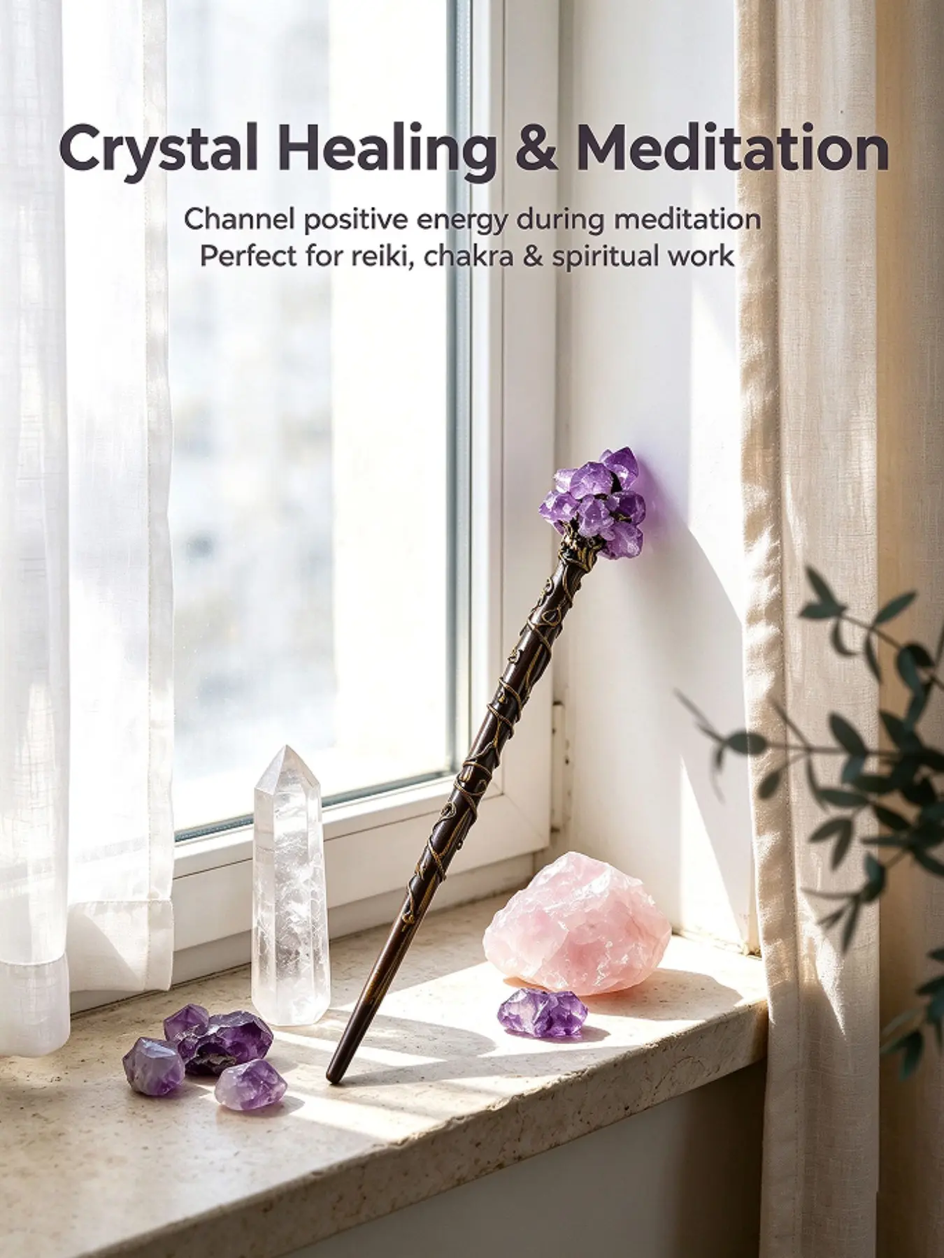 Natural Raw Amethyst Magic Scepter, Fairy Lucky Crystal Wand, Spiritual Gem Stick, Witch Magic Wand, Home Decor Gift for Crystal Lovers, Natural Crystal Decoration