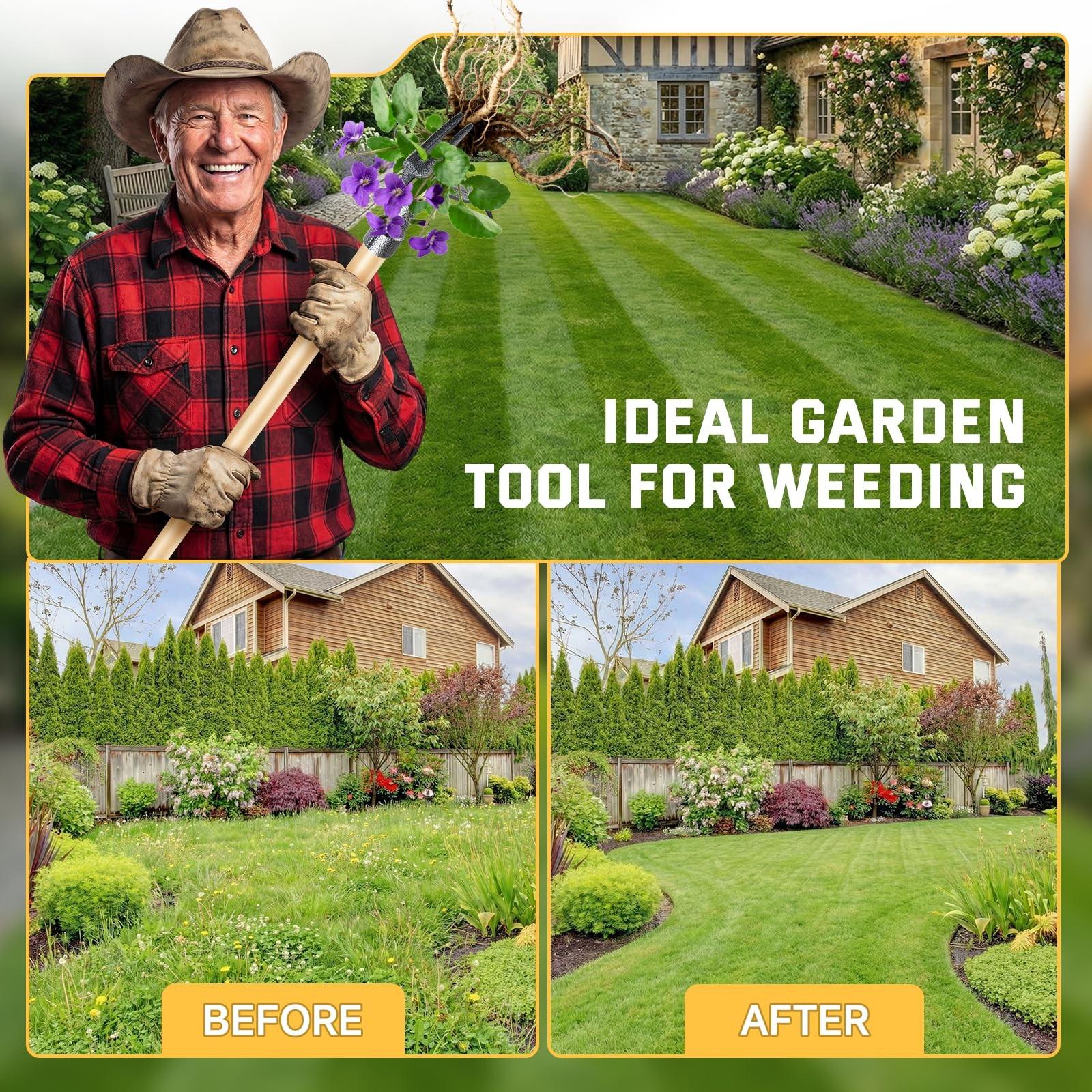 LIVOPRO New Stand-Up Weeding Tool with 4-Claw Steel Head & Long Handle, Manual Weed Puller Removes Weeds & Roots, No Bending or Kneeling Required for Garden, Lawn & Outdoor Use