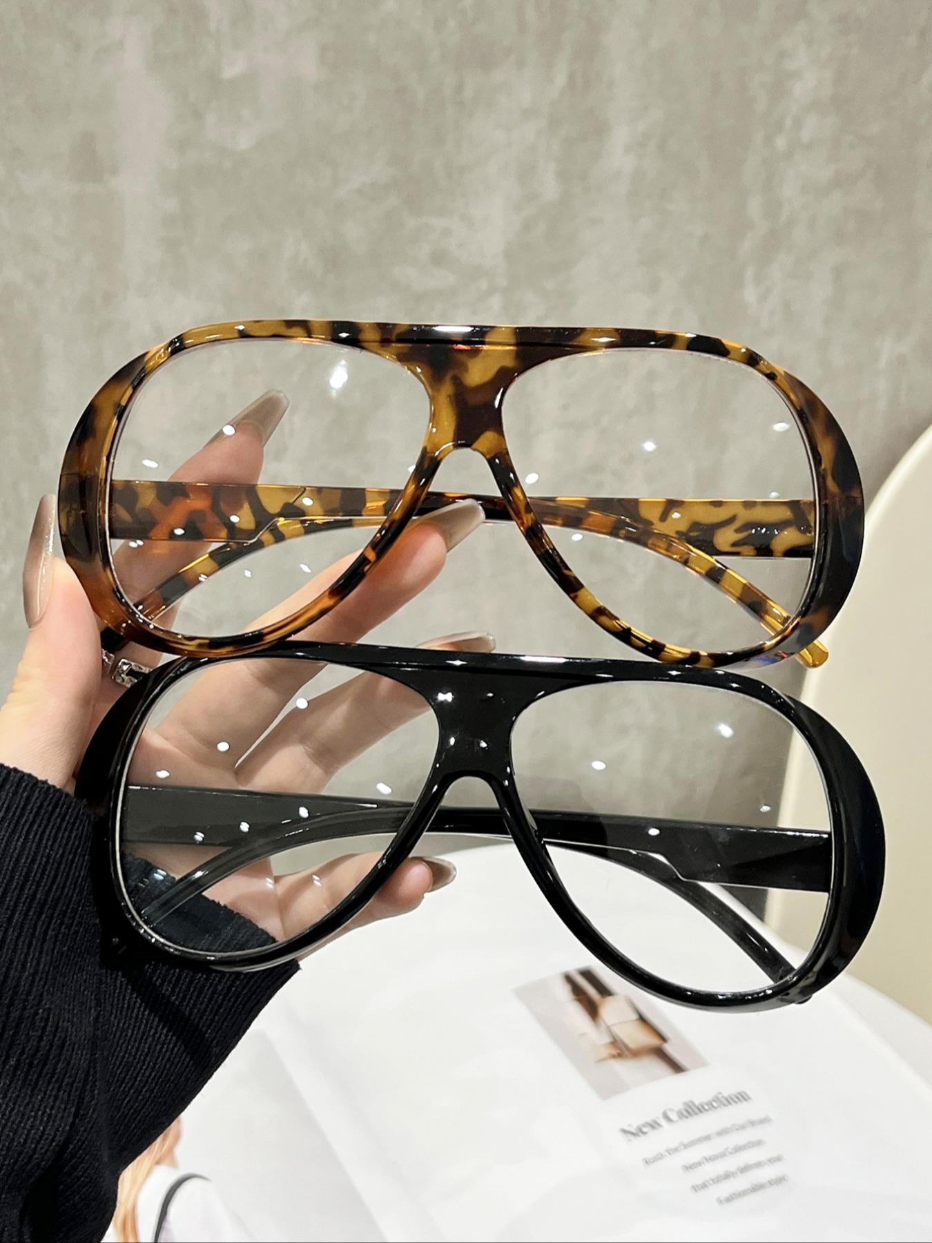 Elegant Large Size Women's Flat Mirror, Suitable for Daily Life and Office Use, 2 Pairs, Perfect for Everyday Beauty Routine, Fashionable Frames Glasses