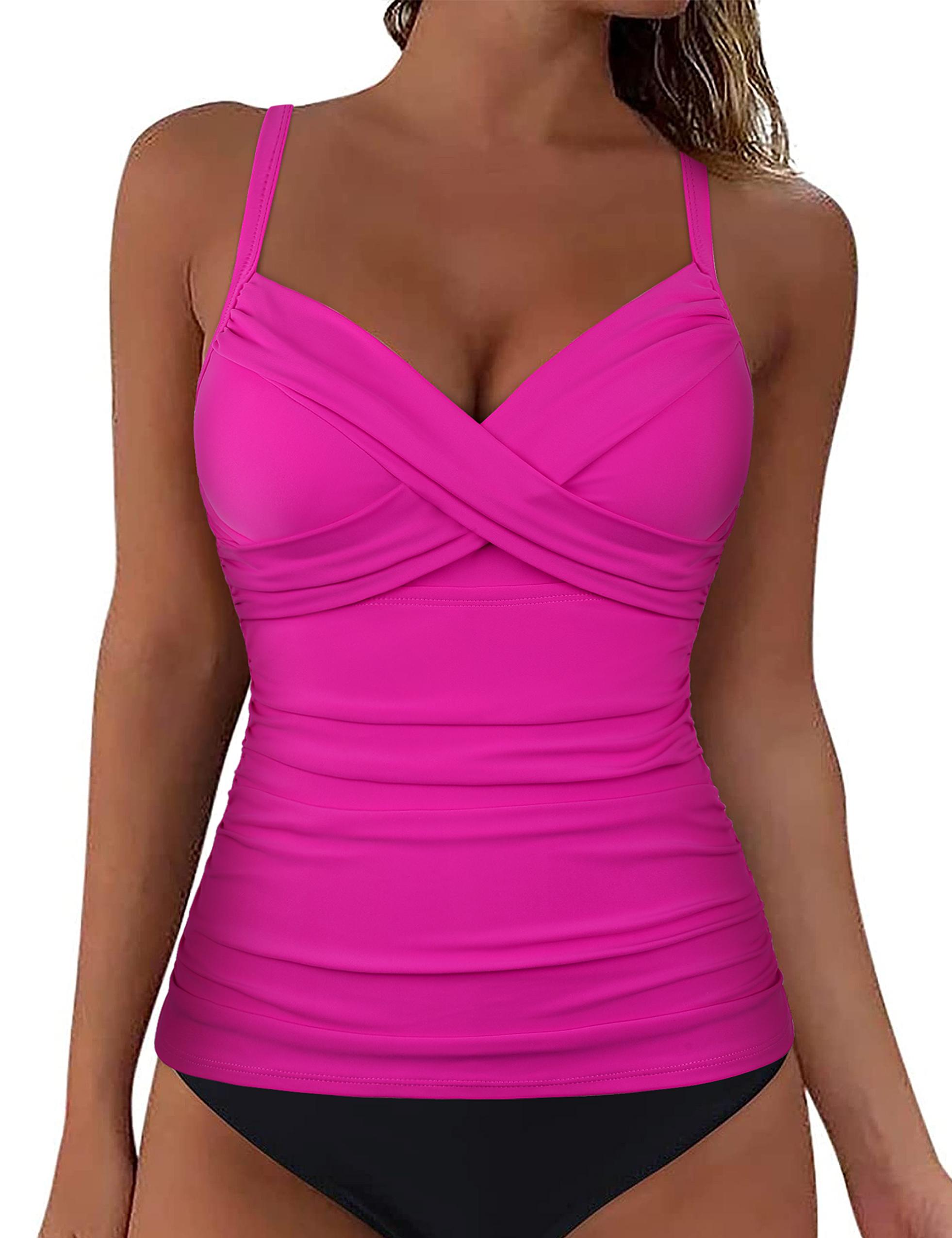 Hilor Women's Underwire Tankini Top Swimwear Twist V Neck Swimsuits for Big Busted Tummy Control Bathing Suits Top Only