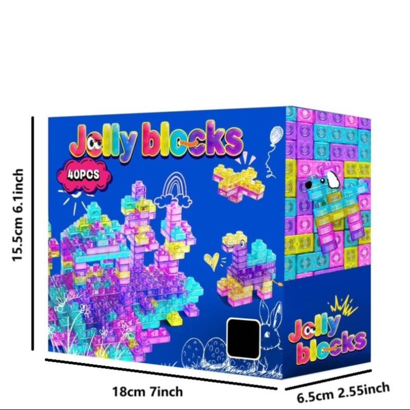 Soft Jelly Blocks , 40Pcs Squishy Multi-color Stacking Jelly Building Blocks Toy Set, Non-toxic Sensory Tactile Play Toy Safe Squishy Squeezable & Stretchable Fun, Puzzle Blocks for Kids Early learning Preschool STEM Creative Construction