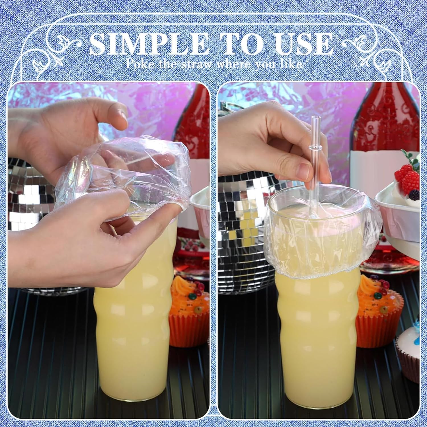 100 count Scrunchie Drink Covers Bulk Disposable Plastic Covers for Cups, Beverage Protection Cover for Christmas Bar Club Adult Drink Beverage Stretchable(Clear) 100 count Scrunchie Drink Covers Bulk Disposable Plastic Covers for Cups, Beverage Protection Cover for Christmas Bar Club Adult Drink Beverage Stretchable(Clear)