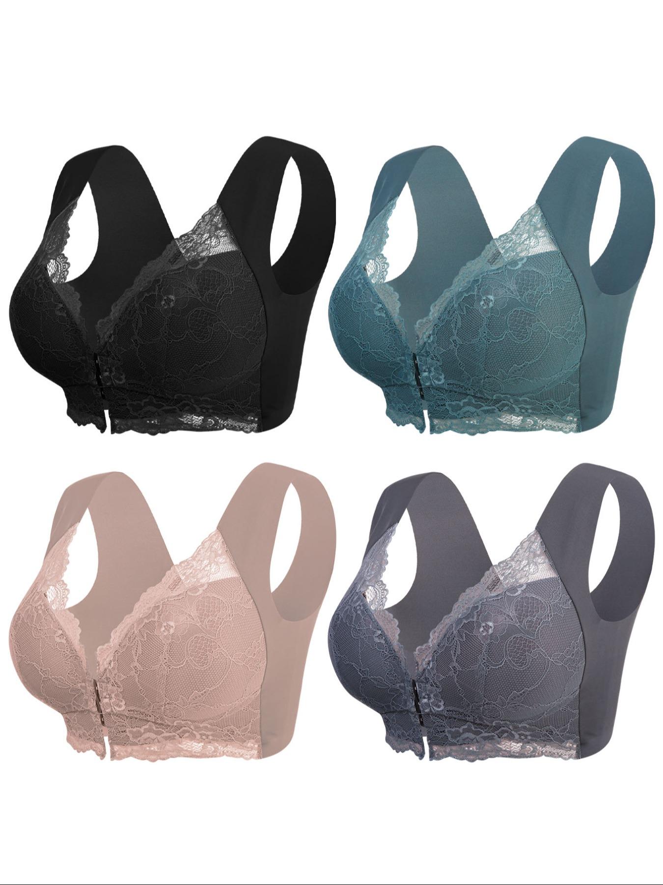 4 Pack Women's Solid Wireless Buckle Bra, Soft Comfy Breathable Basic Underwear, Medium Support, Fit, Casual Style, All Seasons Lingerie Top