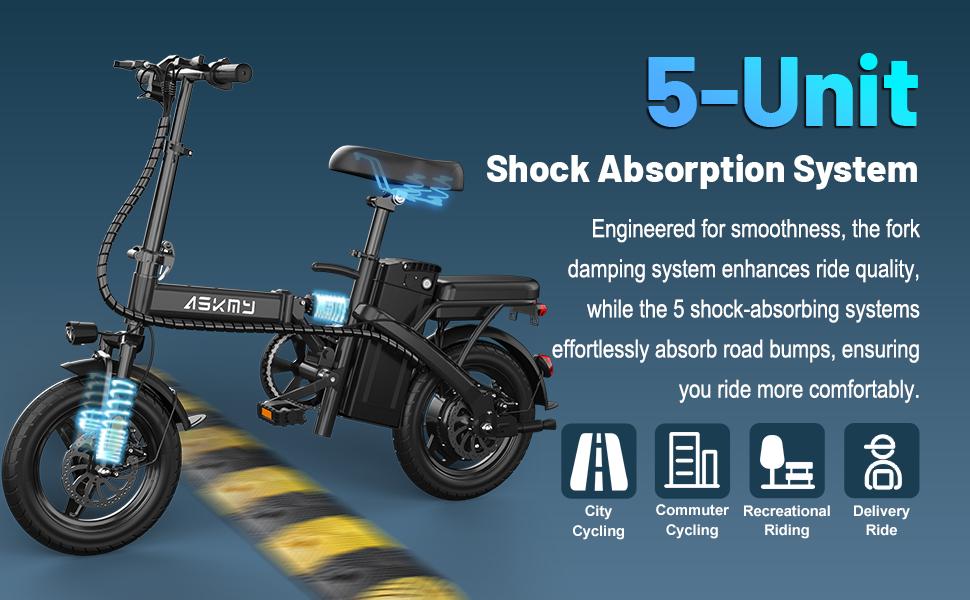 ASKMY E14 Folding Electric Bike 1000W Peak Motor, Up to 45 Miles Range | 14" Tubeless Tires, Dual Disc Brakes | UL Certified, Puncture-Tested Battery, 12-Month Warranty, Lightweight Design