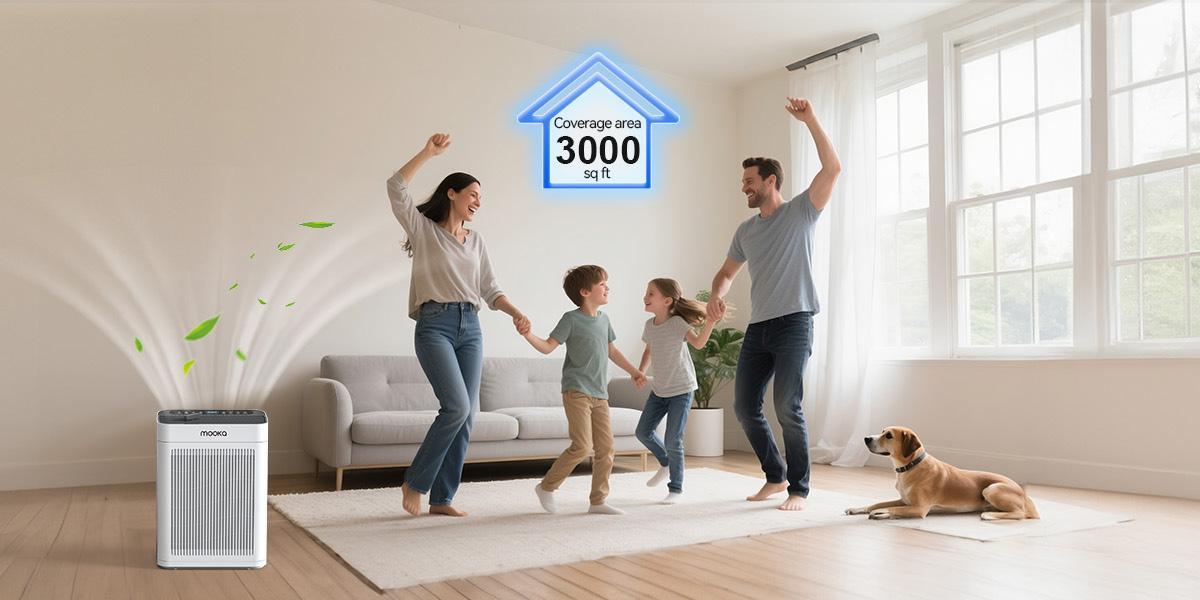 MOOKA Air Purifiers for Home 300 to 3000 Ft² with Washable Filters H13 HEPA Filter Pet Air Purifier for Bedroom with Fragrance Double-Sided Air Filter PM2.5 Monitor Auto Mode Cleaner for Smoke Dust Pollen Pets Hair Odor