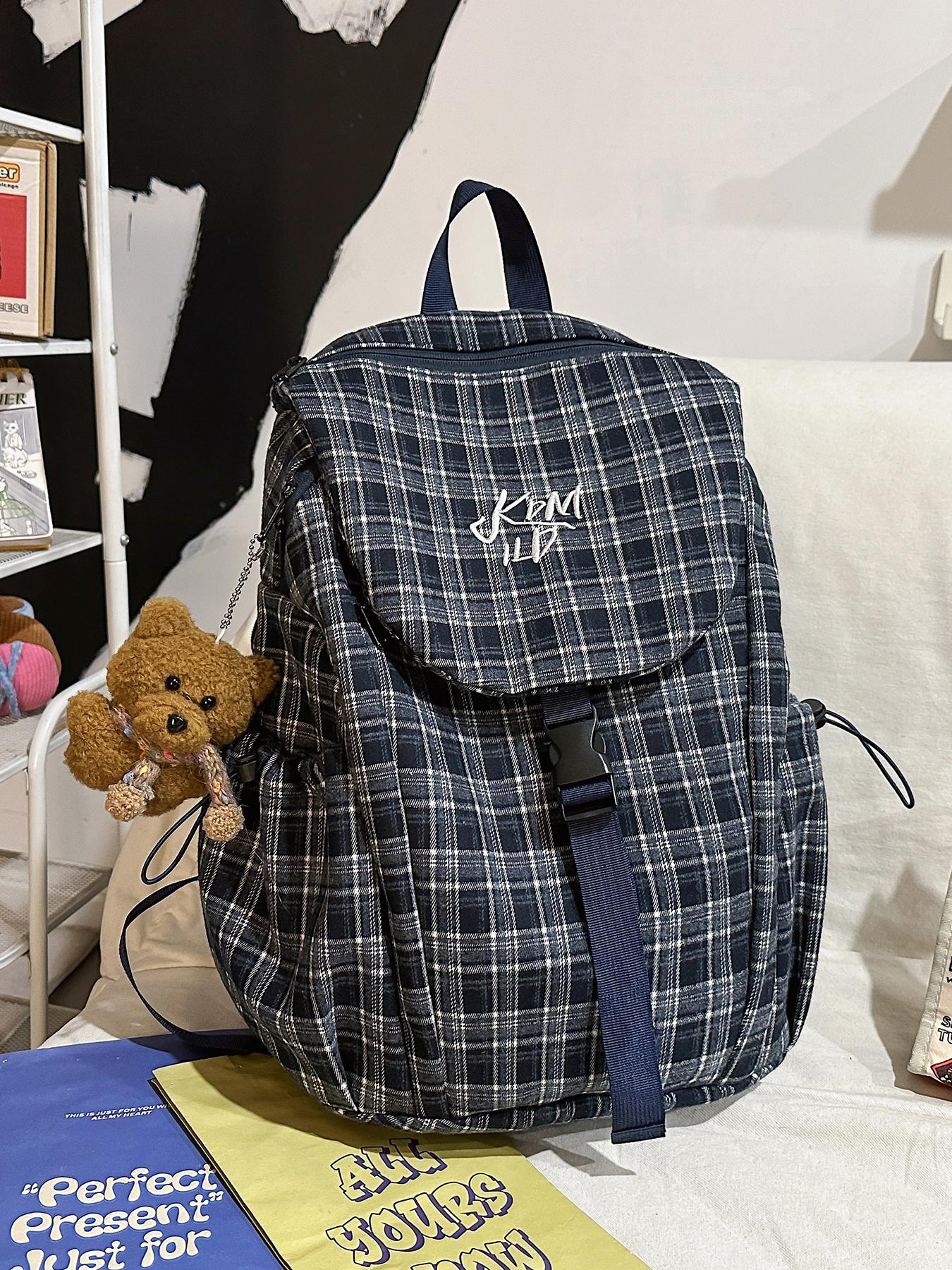 1pc  Checkered women's backpack, casual backpack, flip cover, fashionable, versatile, simple and trendy, suitable for college students' campus travel, commuting, shopping, women's backpack