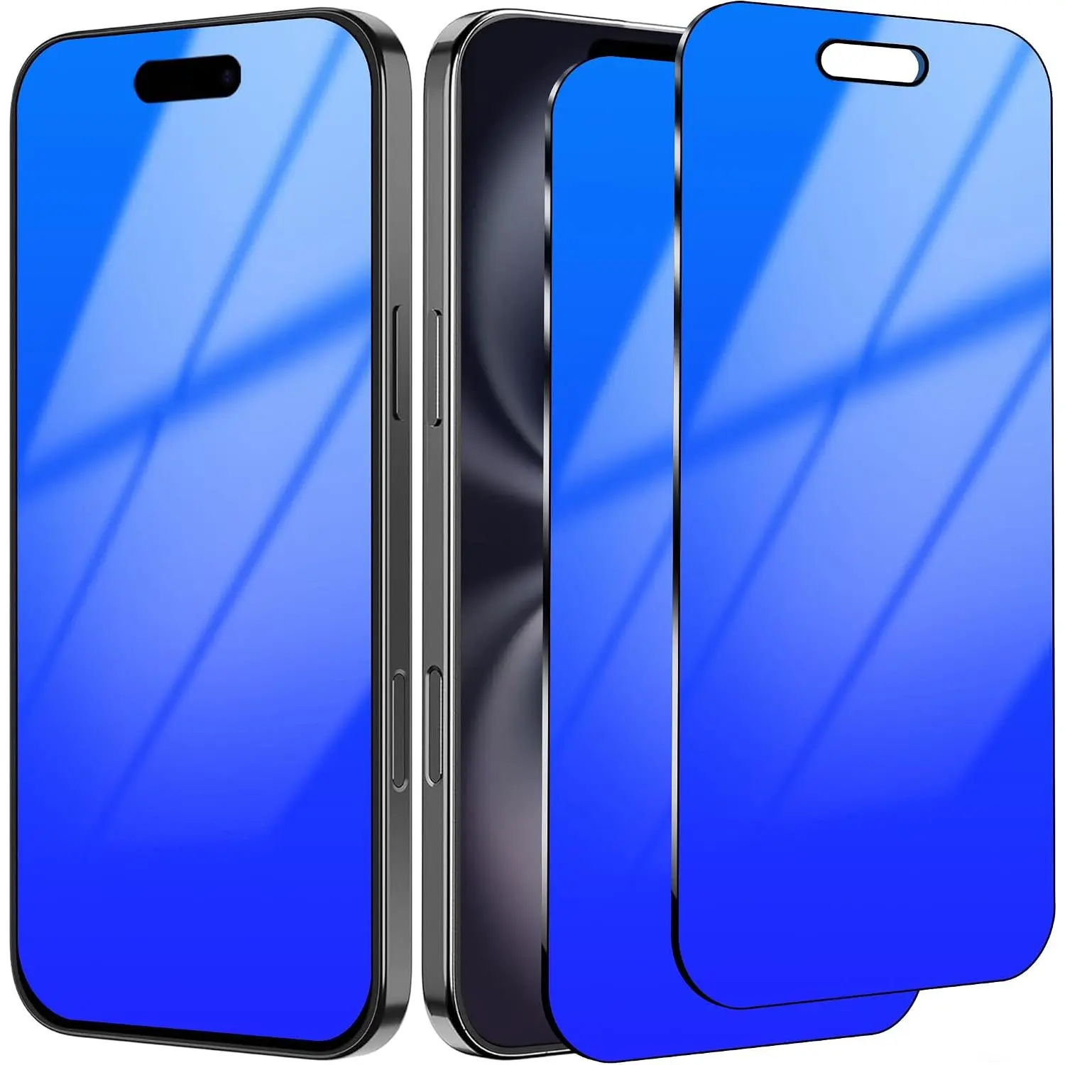 Privacy Screen Protector for 16 Tempered Glass Blue |   6.1 inch 2 Pack 25 Degree Anti-Spy Gradient Colorful Anti-Blue Light Eye Protection with Installation Frame Case Friendly