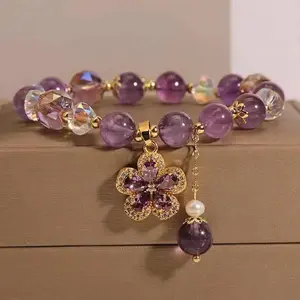 Exquisite Purple Crystal Beads Zircon Charm Bracelet for Women Girls Cute Birthday Jewelry Accessories Gifts