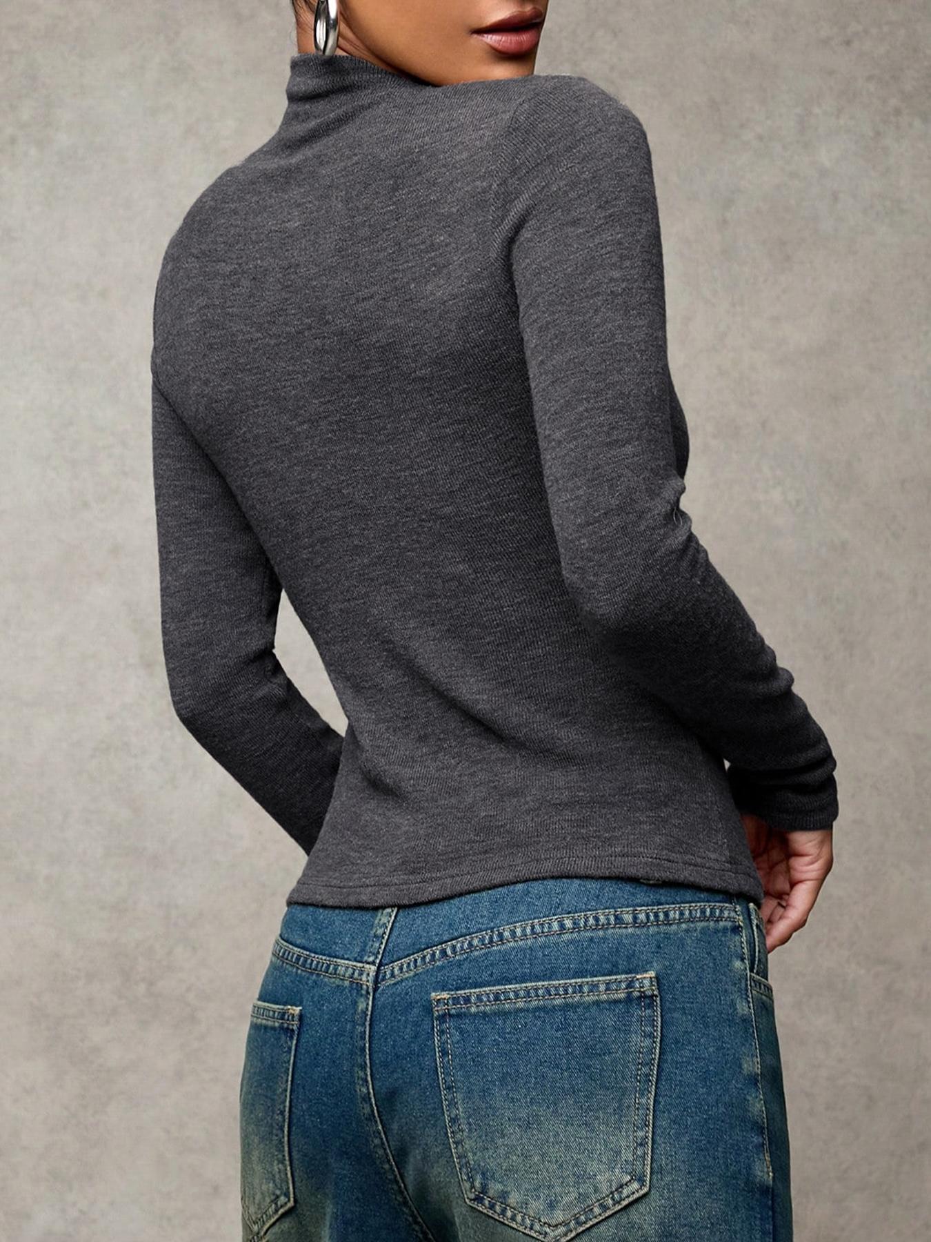 Women's Spring & Fall Casual Slim-Fit Plain Shirt Collar Long Sleeve Single-Breasted Top Blouse, Comfortable Daily Wear for Women