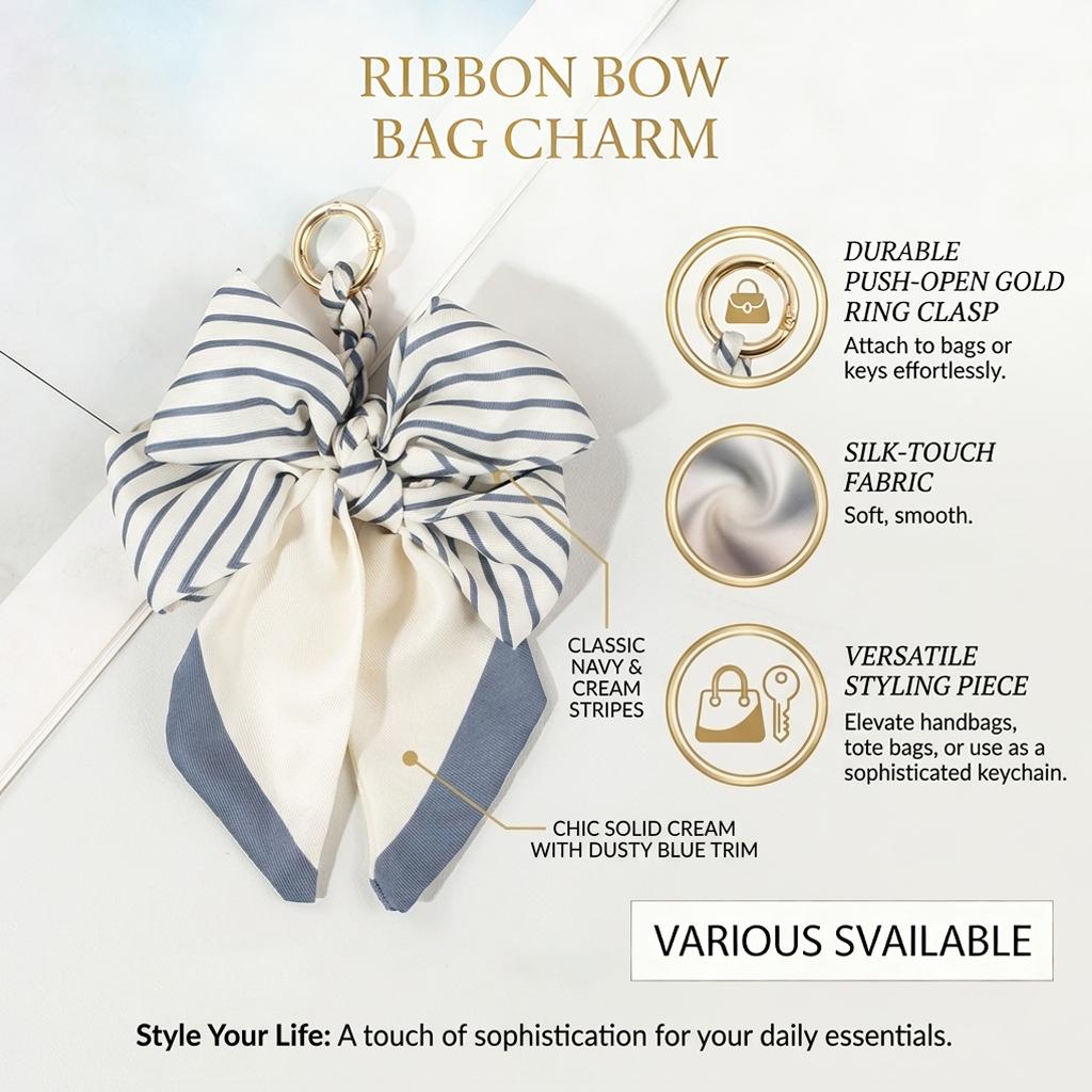Elegant Silk Scarf Bow Bag Charm, Luxury Handbag Pendant Accessory, Cute Aesthetic Bag Decor, Multi-use Keychain & Phone Charm, Perfect Birthday Christmas Mother's Day Gift for Women Girls, Trendy Bag Accessory for Tote Backpack Handbag