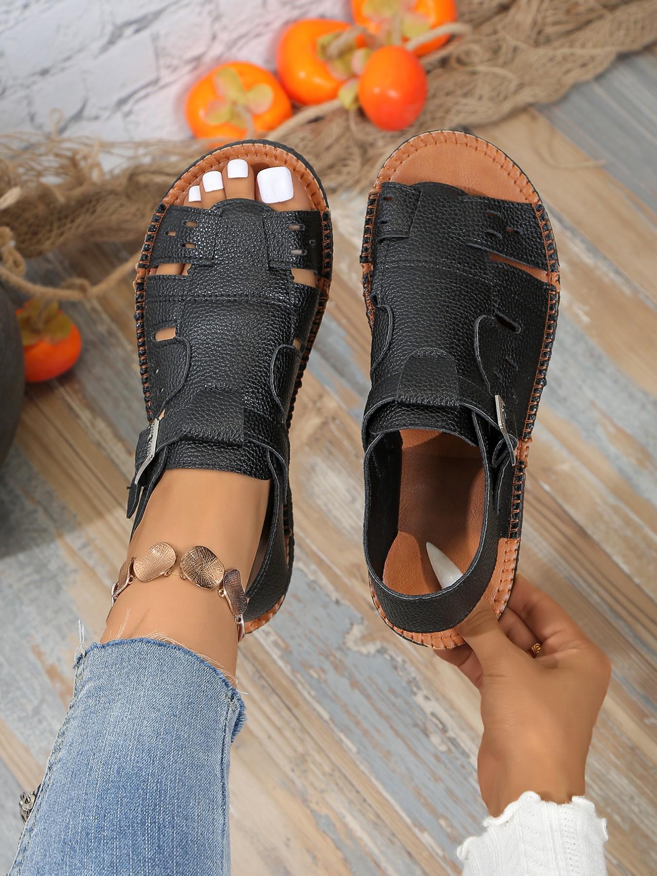 Women's Fashionable Plain Color Roman Sandals, Fashionable Comfy Sandals, Casual Versatile Flat Sandals for Summer, Lightweight Breathable Comfortable Shoes for Daily Wear, Girl
