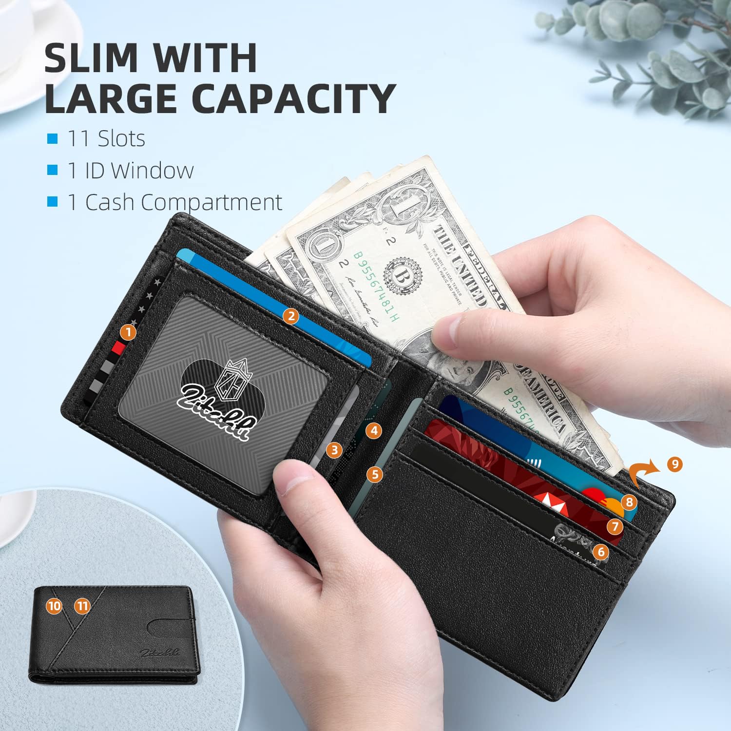 Zitahli Minimalist RFID Blocking Leather Bifold Men Wallet Card Holder with Gift Box Cartera Para Hombre Outdoorfun