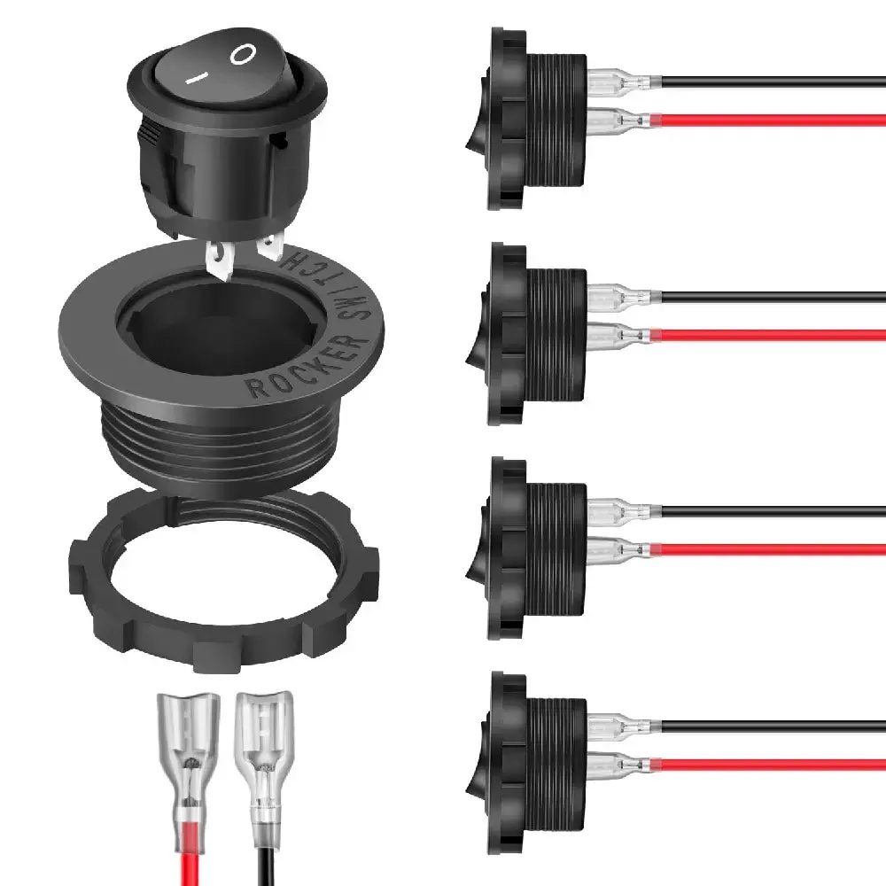 Nilight 5PCS 20mm Mini Round SPST Toggle Power Switches with On-Off Control, Antirust Contacts, 12V DC 2-Pin Design, 160mm Wiring Harness for Automotive, Motorcycle, Truck & Coffee Machine Replacement Parts