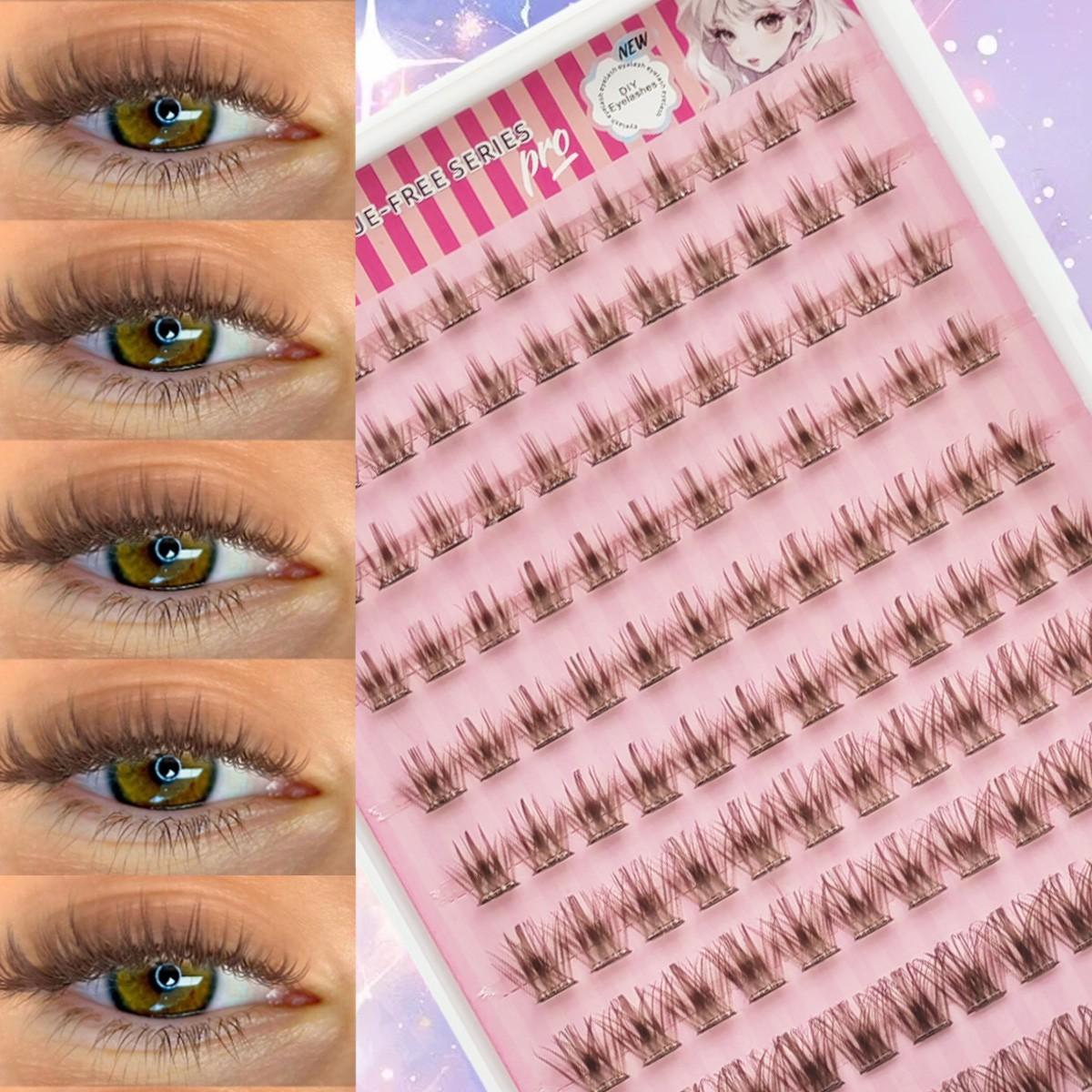 120pcs Brown Self Adhesive Eyelashes Natural Look Pre Glued Lashes DIY Eyelash Extension Wear No Glue Needed Eyelash Suitable For Daily Use Japanese & Korean Makeup Tools Lash Clusters, Eyelash Clusters, Individual Eyelashes, Lashes, Fake Lashes