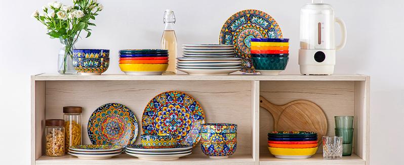 vancasso 12 Pieces Dinnerware Sets, Plates and Bowls Set, Porcelain Dishes Set for 4, Microwave and Dishwasher Safe, Scratch Resistant, Bohemian Style Dining Ware Service for 4, Series SIMI