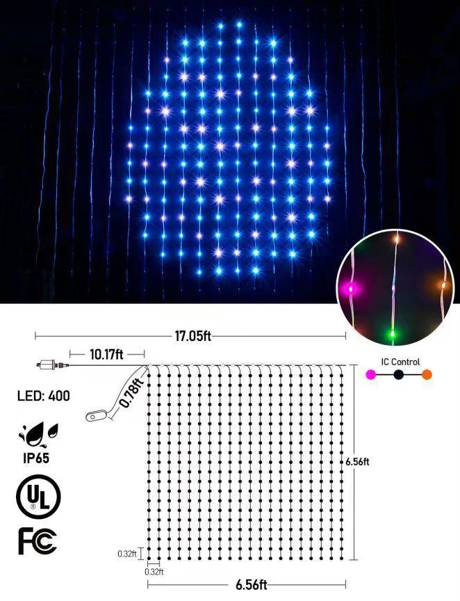 Valentine's Day Date Essential Gift: 480-LED RGBIC Smart Light Net (6.6x6.6 ft) DIY Design & 100 Modes, Alexa Voice Control Compatible Create Romantic Ambiance Scenes